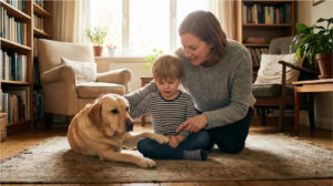 Parent supervising child-dog interaction
